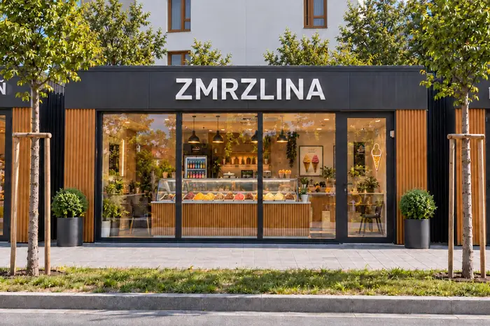 Vizualizácia: zmrzlina v pasáži, čelný pohľad